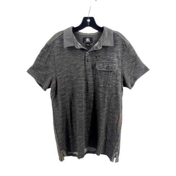Rock & Republic Men's Polo Shirt Charcoal Gray Size Large Zipper & Pocket Cotton - Picture 2 of 9